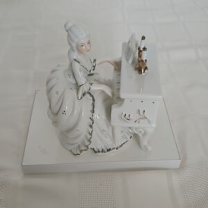 Ceramic Lady Playing Piano Musical Figurine White